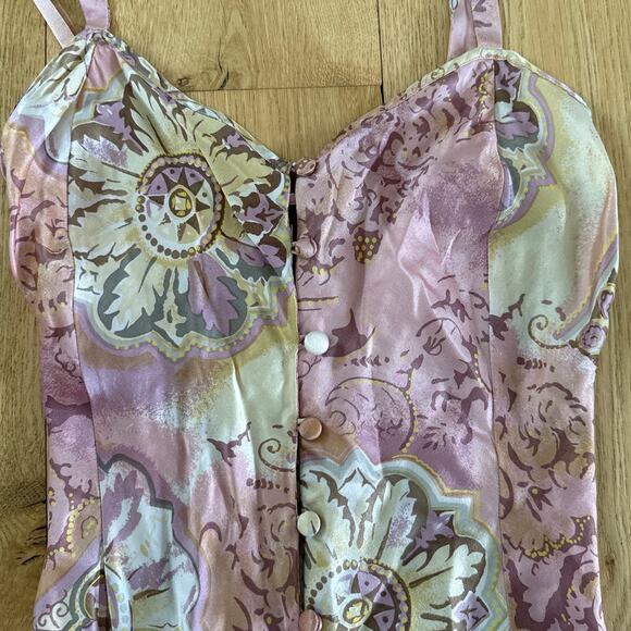 In Stock Floral Silk Mini Dress Sleeveless Size L Pink - Picture 2 of 4